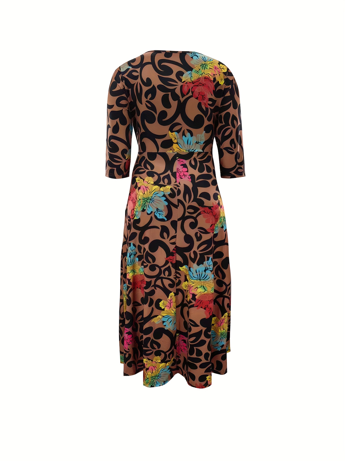 plus size all over print tie waist dress elegant 3 4 sleeve dress for spring summer womens plus size clothing details 21