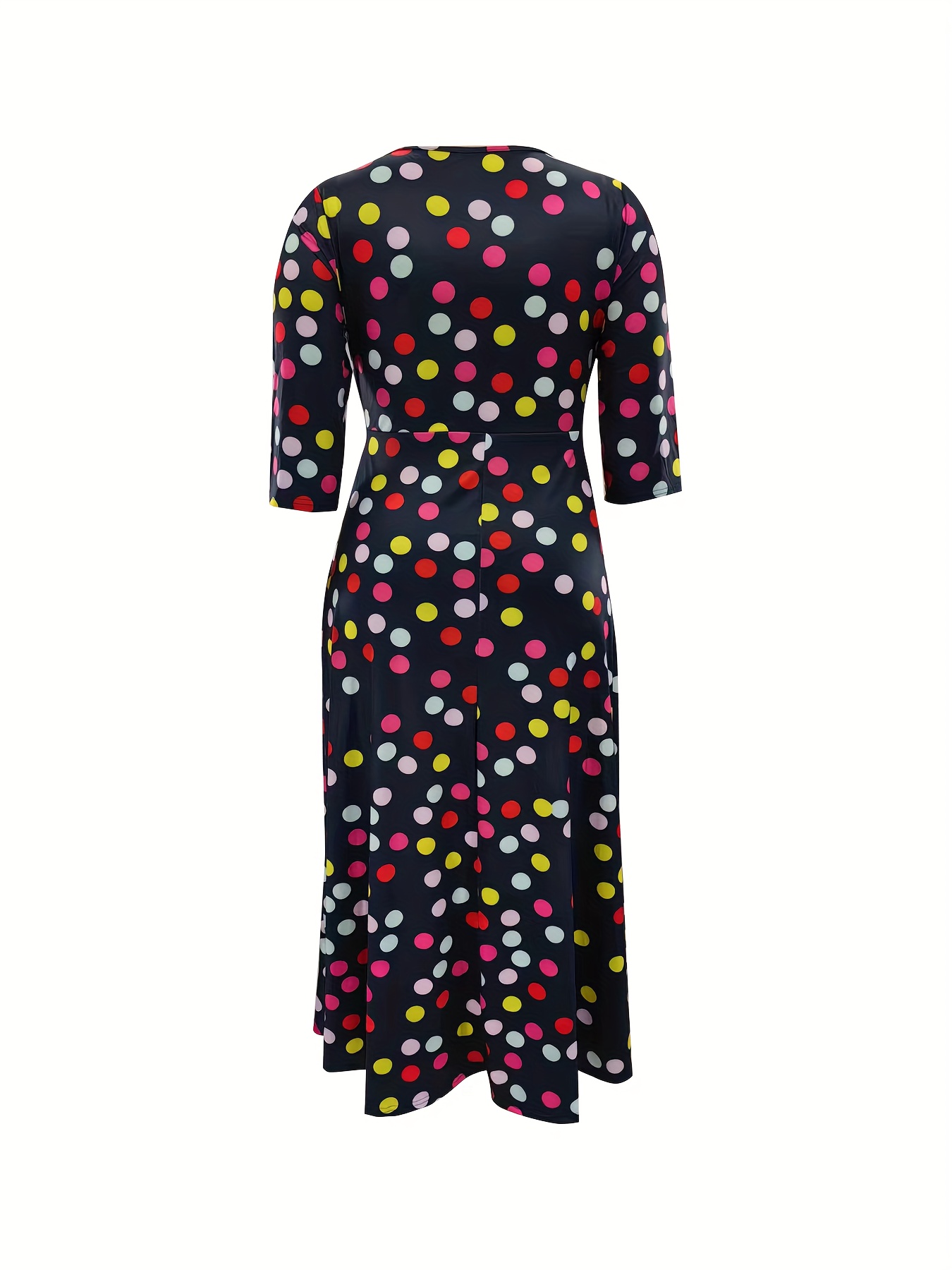 plus size all over print tie waist dress elegant 3 4 sleeve dress for spring summer womens plus size clothing details 24