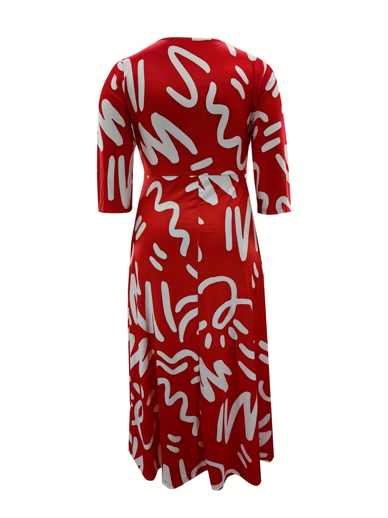 plus size all over print tie waist dress elegant 3 4 sleeve dress for spring summer womens plus size clothing details 31