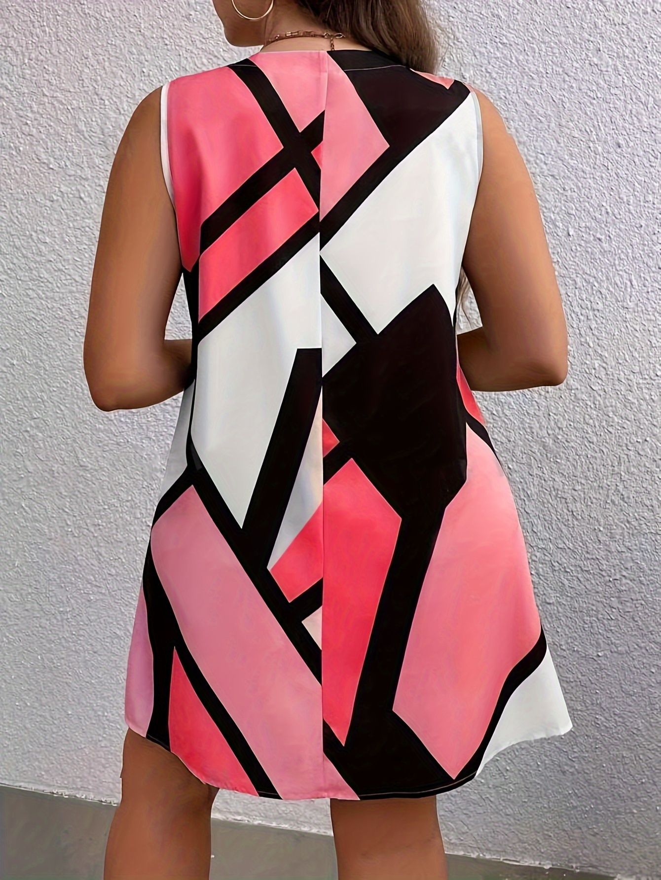 plus size colorblock geometric print tank dress casual v neck sleeveless dress for spring summer womens plus size clothing details 6