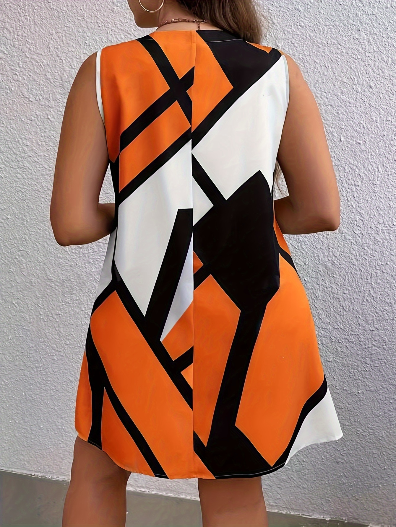 plus size colorblock geometric print tank dress casual v neck sleeveless dress for spring summer womens plus size clothing details 11