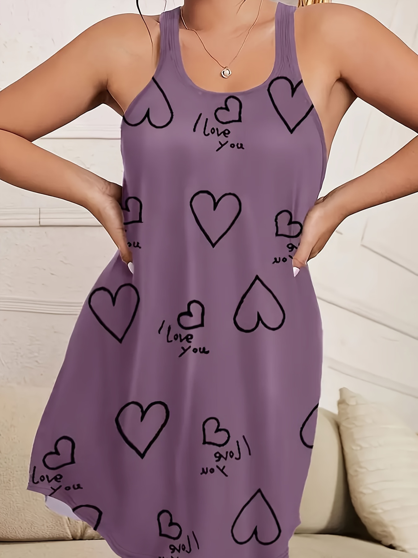 plus size heart print tank dress casual sleeveless dress for spring summer womens plus size clothing details 4