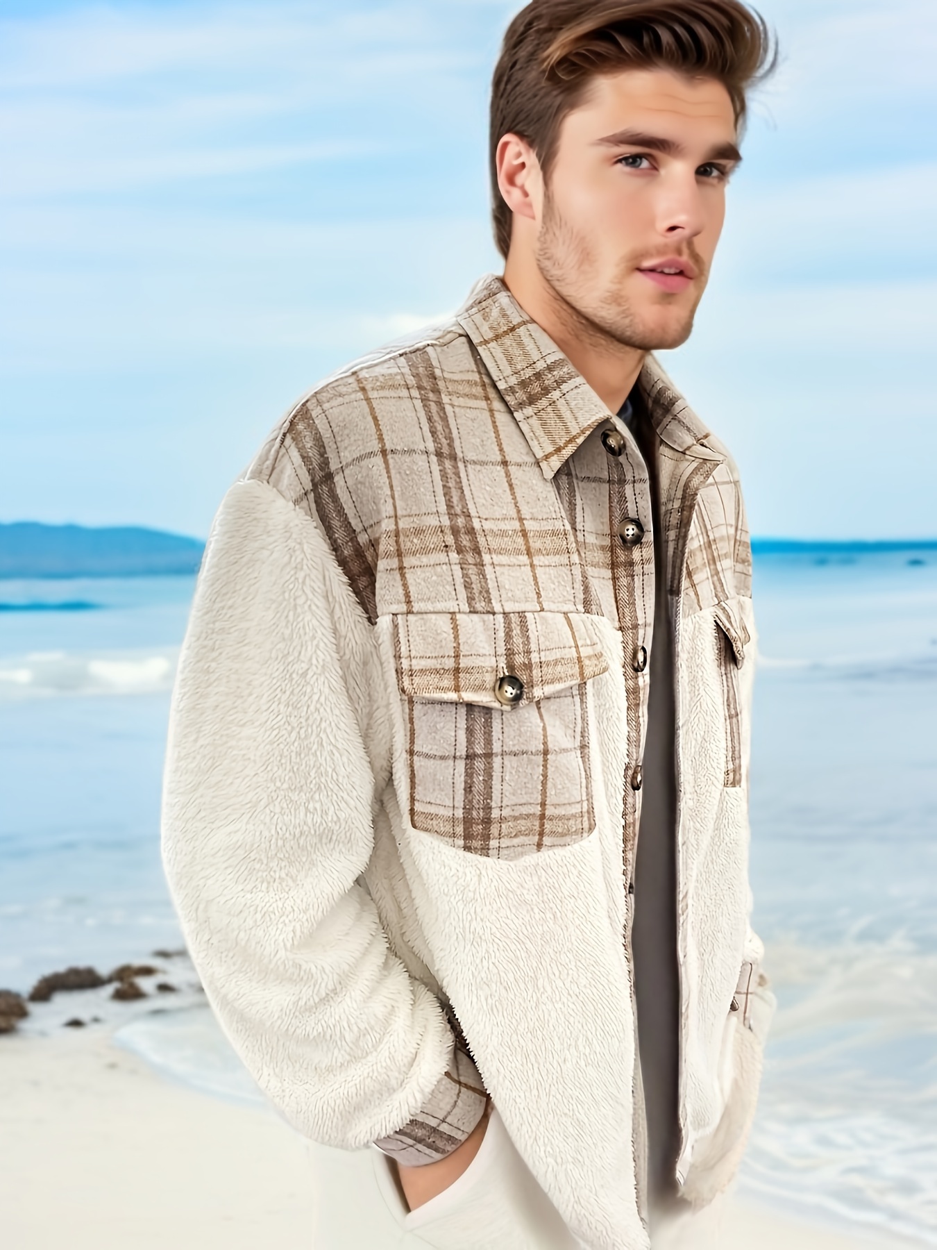 plus size mens plaid jacket fashion casual   jacket for spring fall winter mens clothing details 1