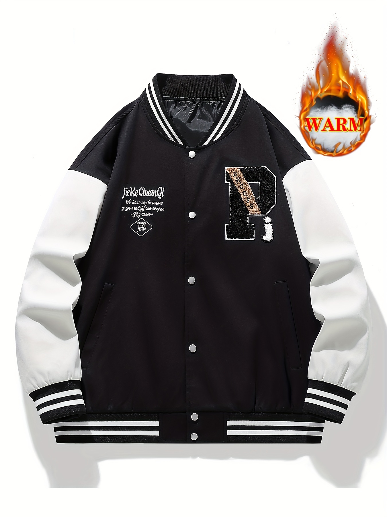 plus size mens letters print baseball jacket raglan band collar jacket for fall winter mens clothing details 0