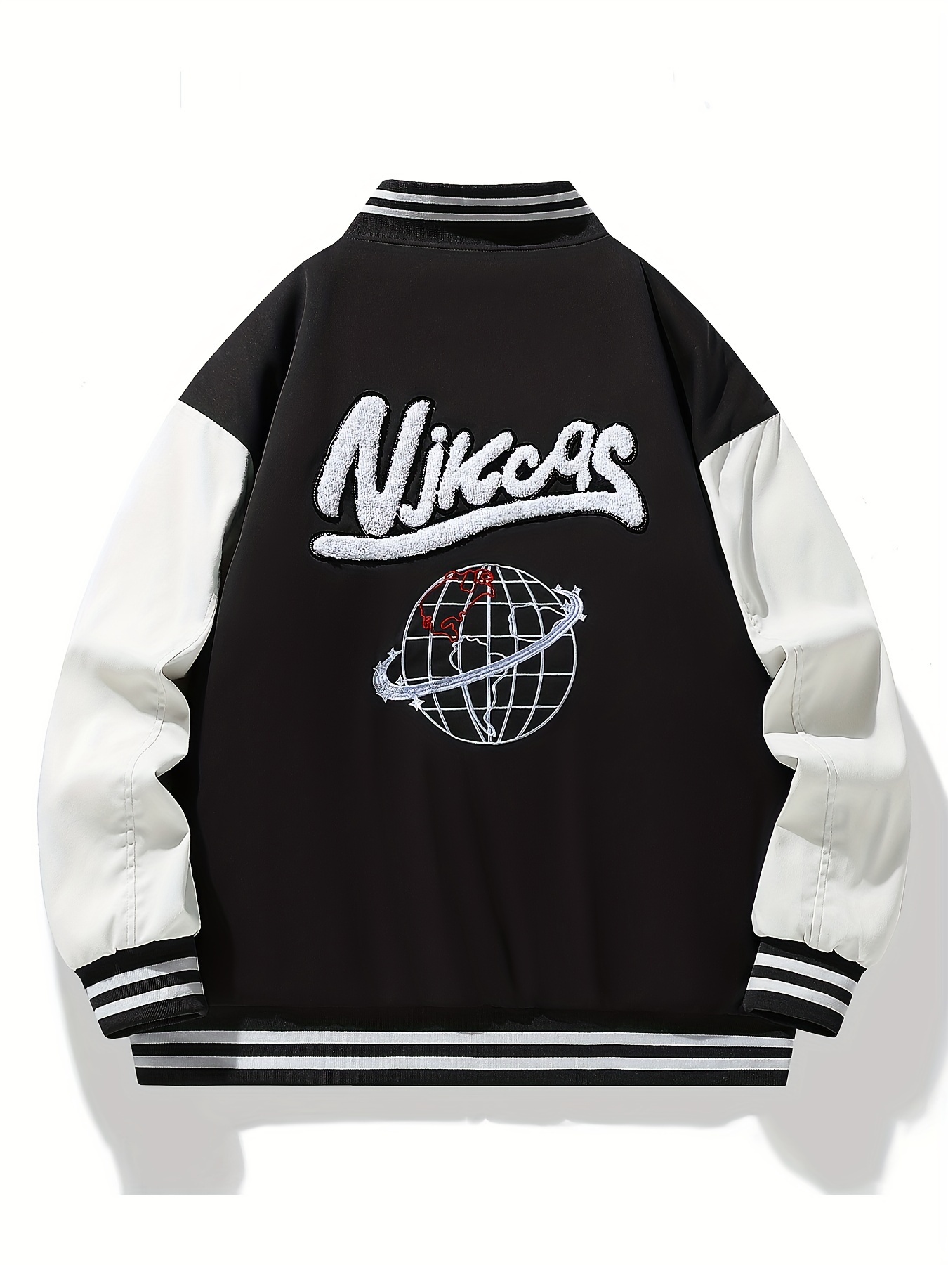 plus size mens letters print baseball jacket raglan band collar jacket for fall winter mens clothing details 1