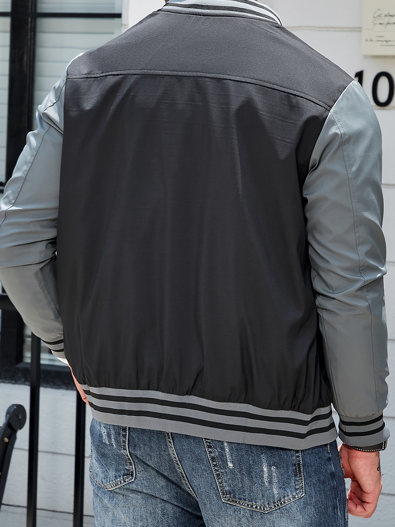 plus size mens casual athletic bomber jacket fall fashion long sleeve zip up jacket details 1