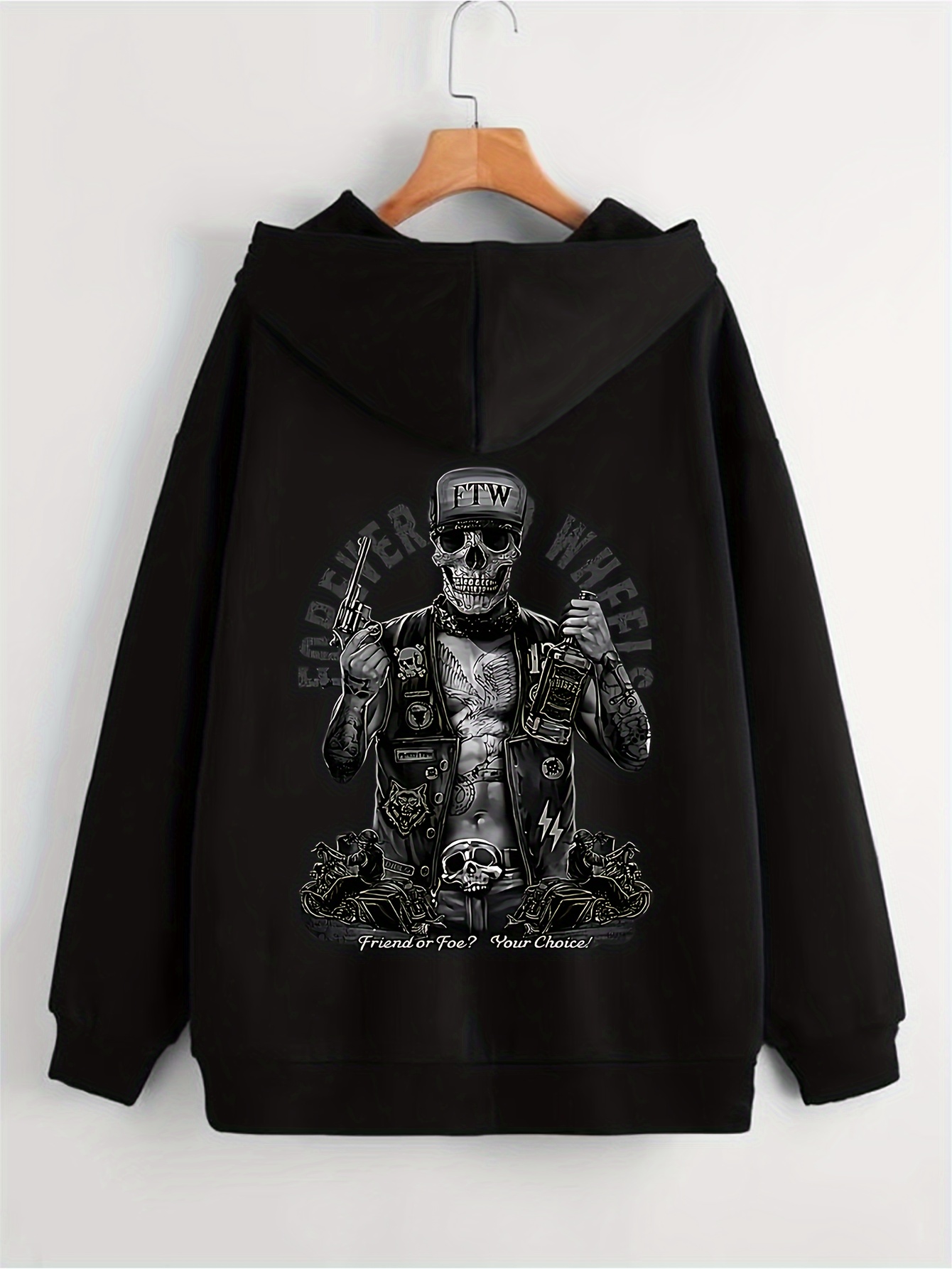 plus size mens hooded jacket anime skeleton bear graphic print hoodies with zipper for spring fall winter mens clothing details 0