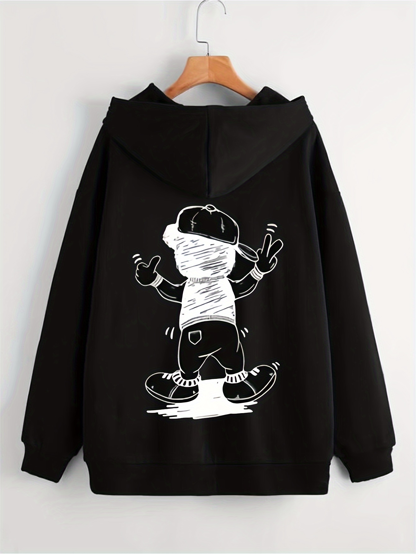 plus size mens hooded jacket anime skeleton bear graphic print hoodies with zipper for spring fall winter mens clothing details 1