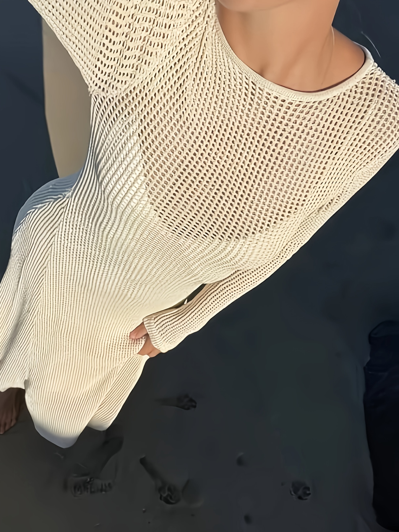 plus size cut out knitted dress casual long sleeve crew neck dress for spring summer womens plus size clothing details 1