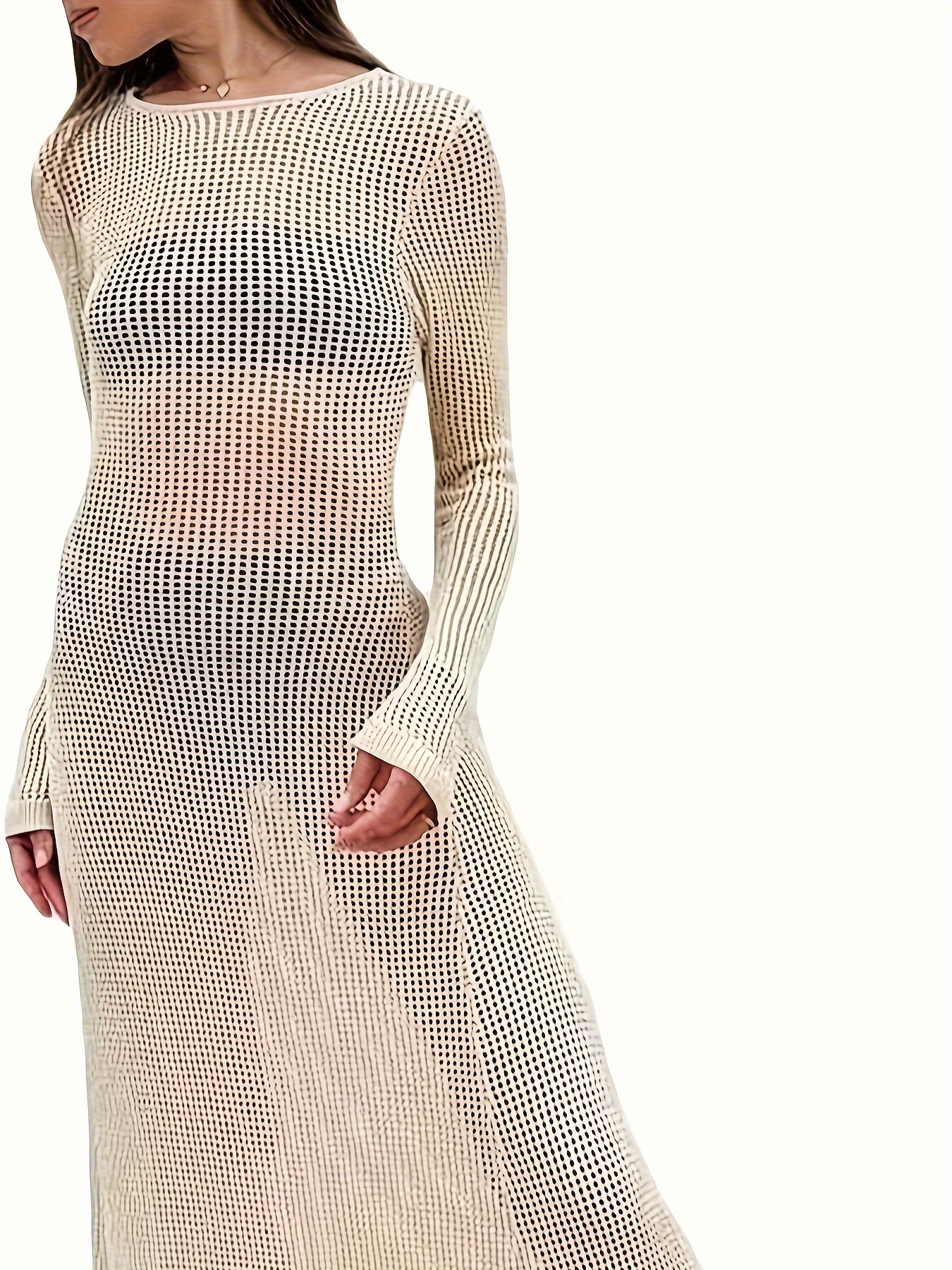 plus size cut out knitted dress casual long sleeve crew neck dress for spring summer womens plus size clothing details 3