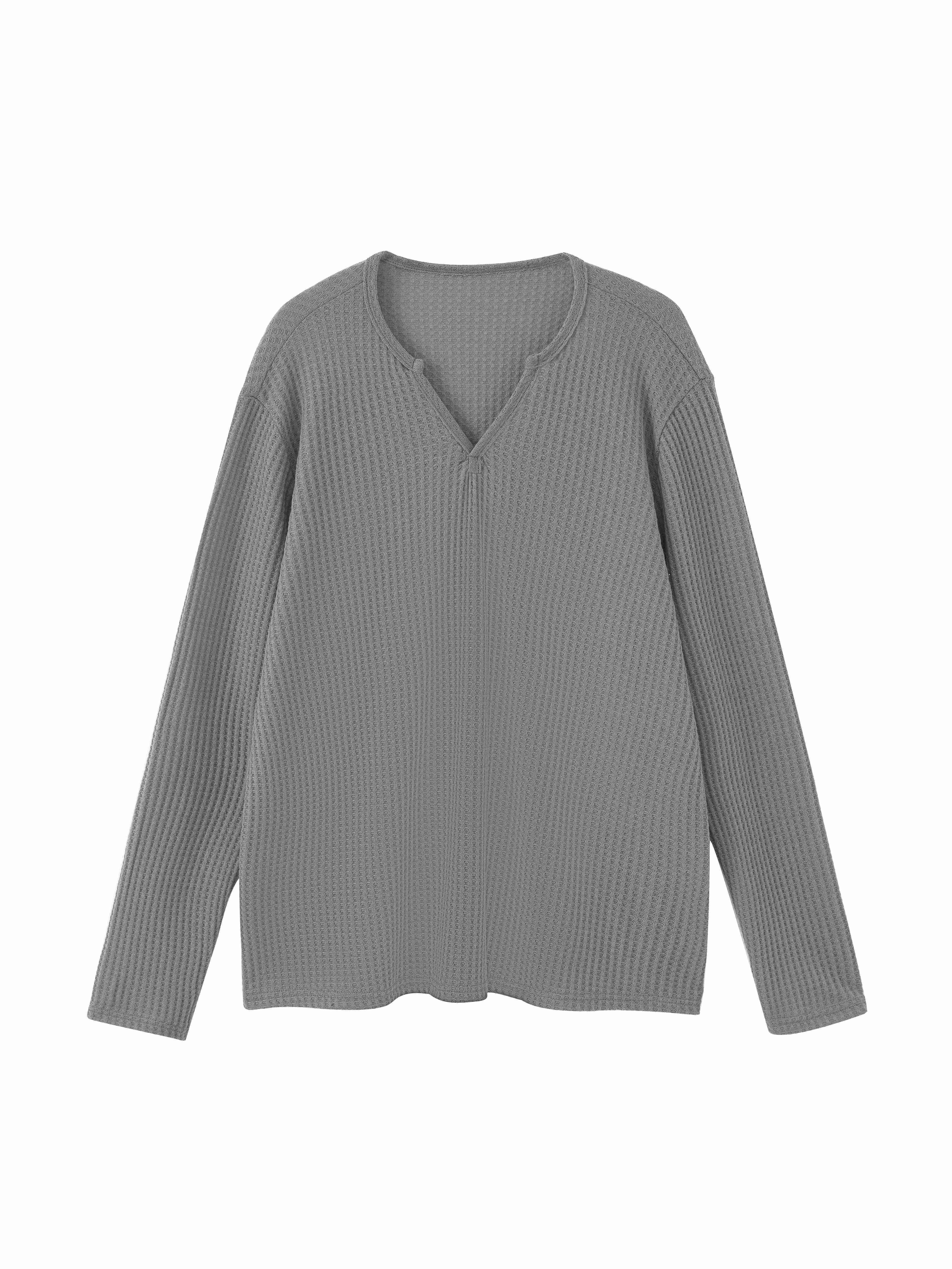 plus size casual sweater womens plus solid waffle knitted long sleeve notched neck slight stretch sweater details 7