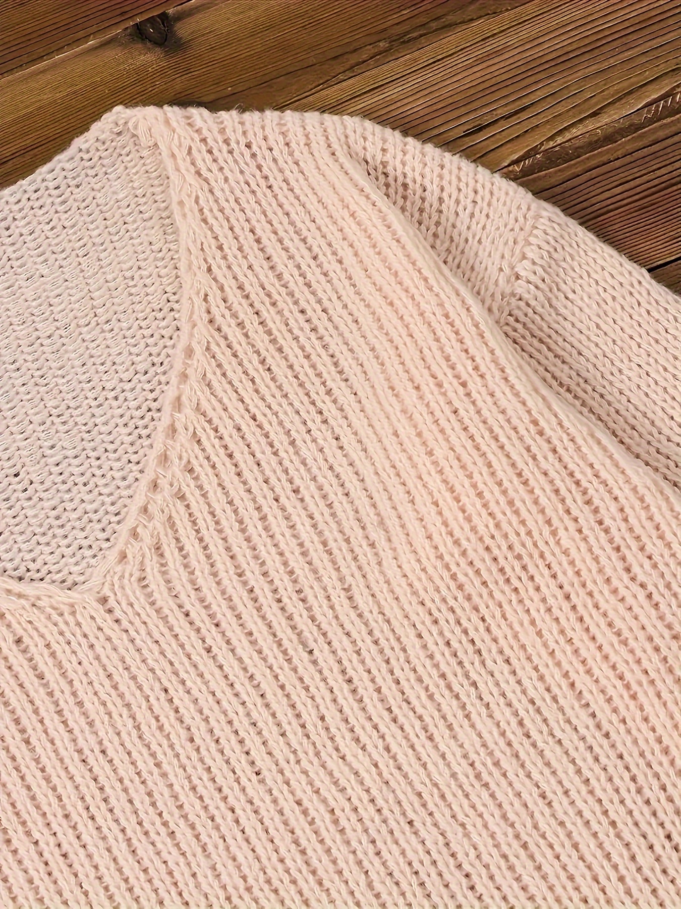 plus size solid color crochet knitted top casual long sleeve v neck top for spring fall womens plus size clothing details 3